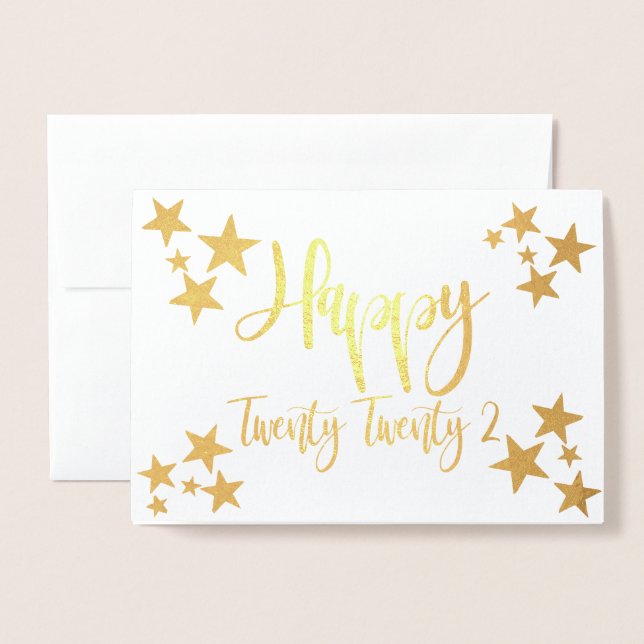 Happy New Year 2022 Stars Foil Card Folienkarte (Vorderseite mit Umschlag)