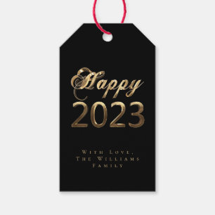 Happy New Year 2023 Chic Script Black and Gold Geschenkanhänger