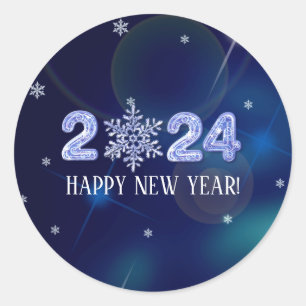Happy New Year 2023. Ice Numbers & Snowflake  Runder Aufkleber