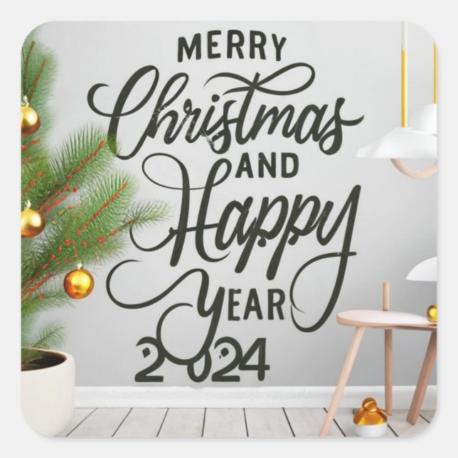 happy new year 2024 and Chris  Quadratischer Aufkleber (Vorderseite)