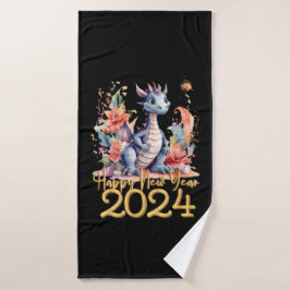 Happy New Year 2024 Chinesischen Drachen Wasserfar Badhandtuch Set