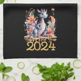 Happy New Year 2024 Chinesischen Drachen Wasserfar Geschirrtuch