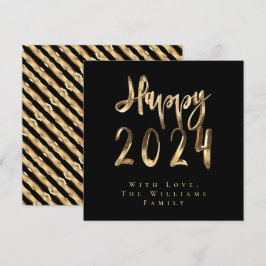 Happy New Year 2024 Elegantes Schwarzes und Gold S Feiertagskarte