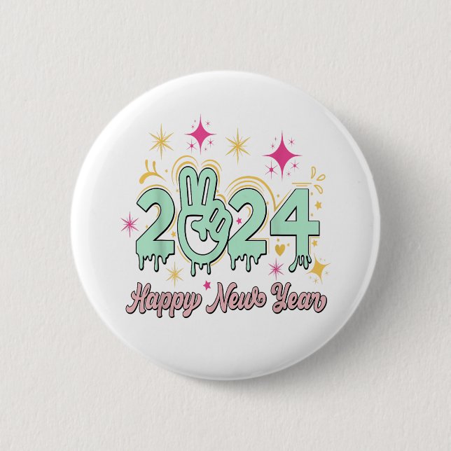 Happy New Year 2024 Goodbye 2023 Hello 2024 Button (Vorderseite)