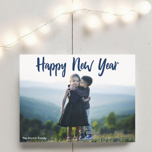 Happy New Year 2024 Modern Blue Typografy Foto Postkarte