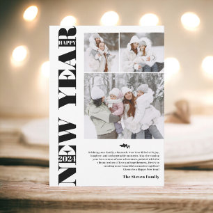 Happy New Year 2024 moderne festliche 3 Fotos schw Feiertagskarte