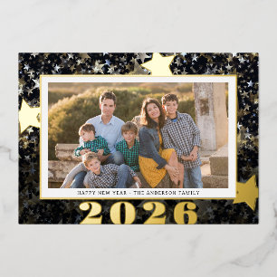 Happy New Year 2024 Star Confetti Foto Folien Feiertagskarte