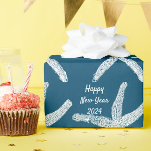 Happy New Year 2024 Starfish Ocean Blue Trendy Geschenkpapier