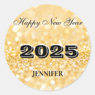 Happy New Year 2025 Chic Custom Gold Business Runder Aufkleber