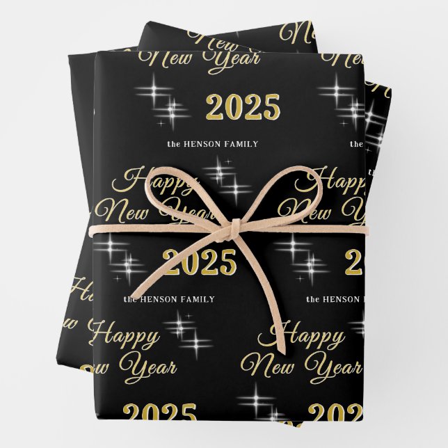 Happy New Year 2025 Elegante Glitzern Geschenkpapier Set (Beispiel)