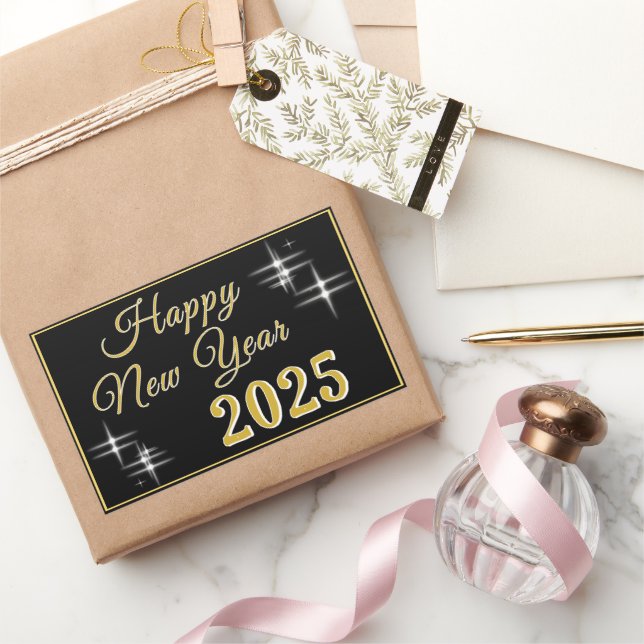 Happy New Year 2025 Elegante Glitzern Rechteckiger Aufkleber (Schenken)