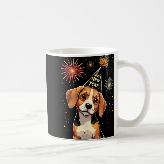 Happy New Year 2025 Eve Firework Dog Funny Beagle  Kaffeetasse (Rechts)