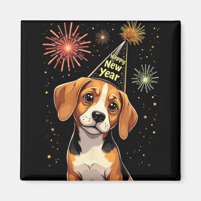 Happy New Year 2025 Eve Firework Dog Funny Beagle  Magnet (Vorne)