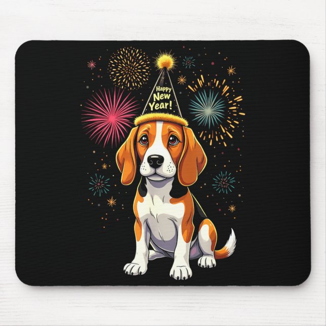 Happy New Year 2025 Eve Firework Dog Funny Beagle  Mousepad (Vorne)