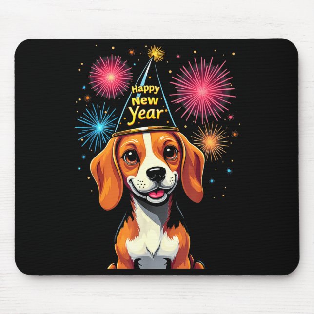 Happy New Year 2025 Eve Firework Dog Funny Beagle  Mousepad (Vorne)