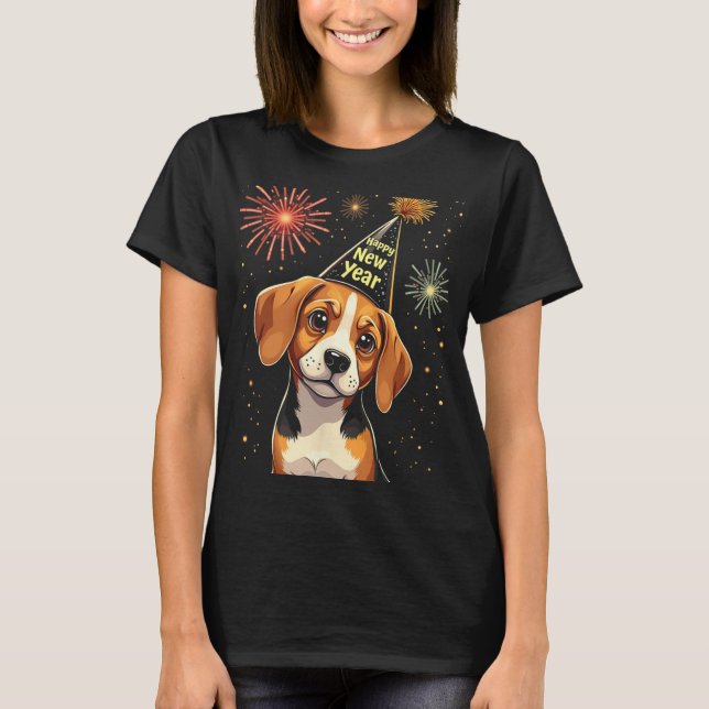 Happy New Year 2025 Eve Firework Dog Funny Beagle  T-Shirt (Vorderseite)