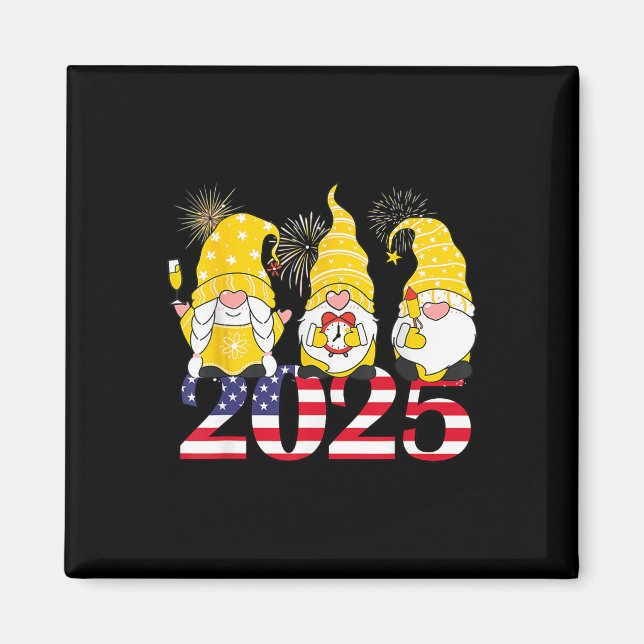 Happy New Year 2025 Eve Party Gnomes Fireworks Hel Magnet (Vorne)