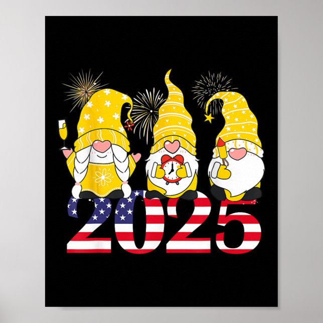 Happy New Year 2025 Eve Party Gnomes Fireworks Hel Poster (Vorne)