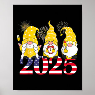Happy New Year 2025 Eve Party Gnomes Fireworks Hel Poster