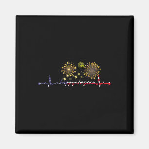 Happy New Year 2025 Heartbeat Flag American Xmas F Magnet
