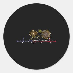 Happy New Year 2025 Heartbeat Flag American Xmas F Runder Aufkleber