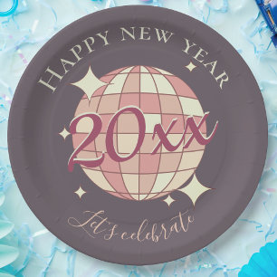 Happy New Year 2025-Jahr feiern Retro-Dekor Pappteller