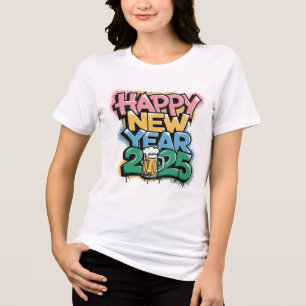 Happy New Year 2025 mit einer Tasse Graffiti Desig Tri-Blend Shirt