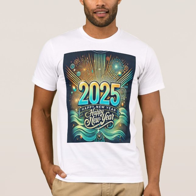 Happy New Year 2025 Modern stilvolles Design für 2 T-Shirt (Vorderseite)