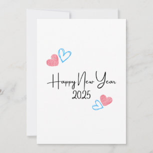 HAPPY NEW YEAR 2025 Red Blue Herz Holiday Card Feiertagskarte