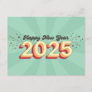 Happy New Year 2025 Retro-Stil Typografie Postkarte