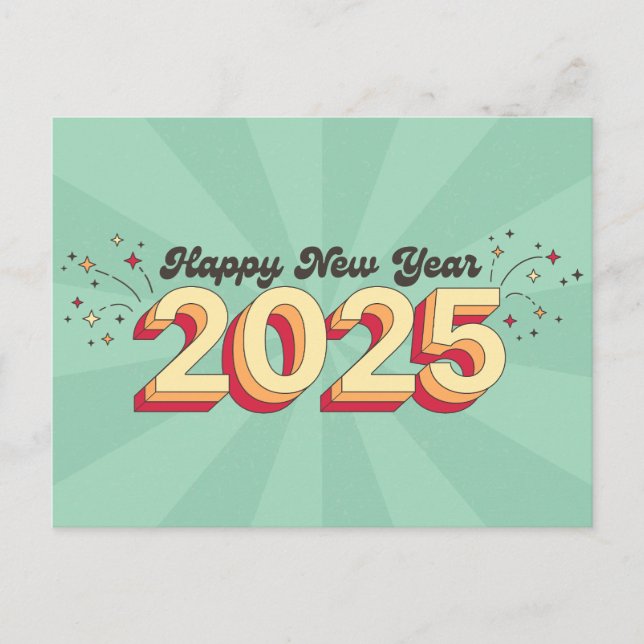 Happy New Year 2025 Retro-Stil Typografie Postkarte (Vorderseite)