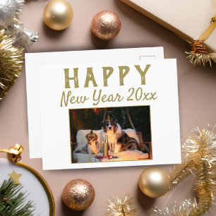 Happy New Year 2025 Script Dog Foto Holiday Feiertagspostkarte