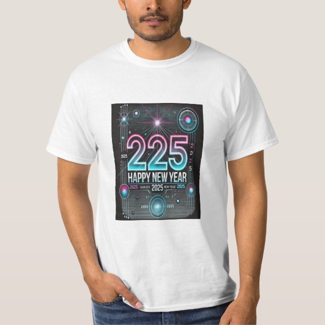 Happy New Year 2025 T - Shirt Modernes Design (Vorderseite)