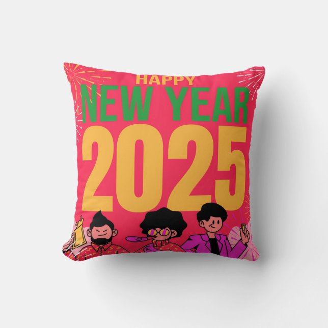 Happy New Year 2025 Throw Kissen (Vorderseite)