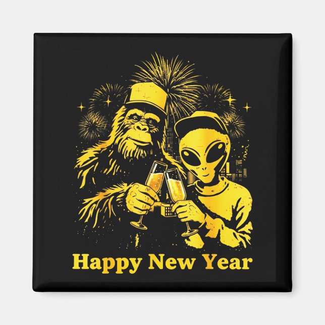 Happy New Year 2026 Bigfoot Alien Lovers New Years Magnet (Vorne)