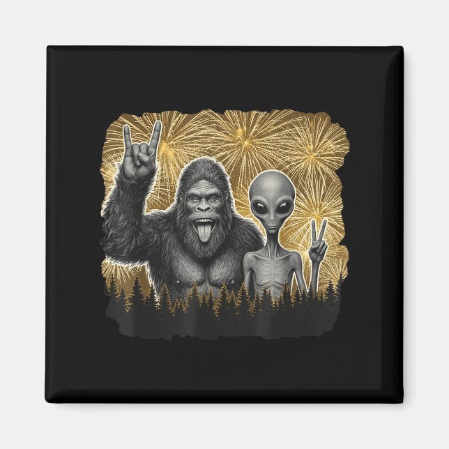 Happy New Year 2026 Bigfoot Alien Lovers New Years Magnet (Vorne)