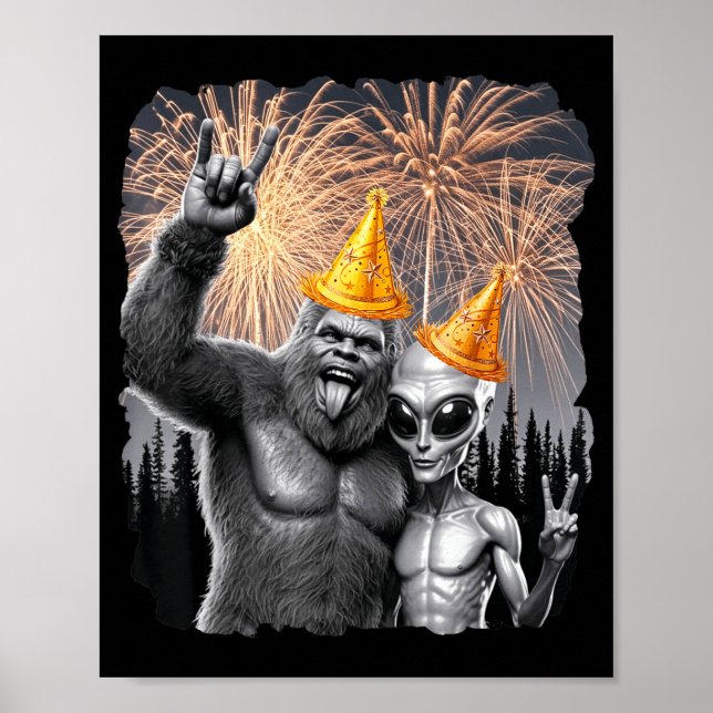 Happy New Year 2026 Bigfoot Alien Lovers New Years Poster (Vorne)