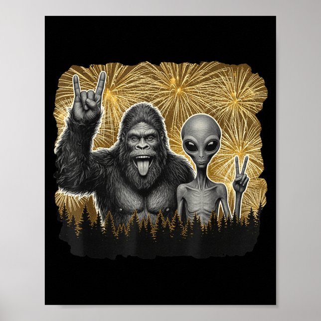 Happy New Year 2026 Bigfoot Alien Lovers New Years Poster (Vorne)