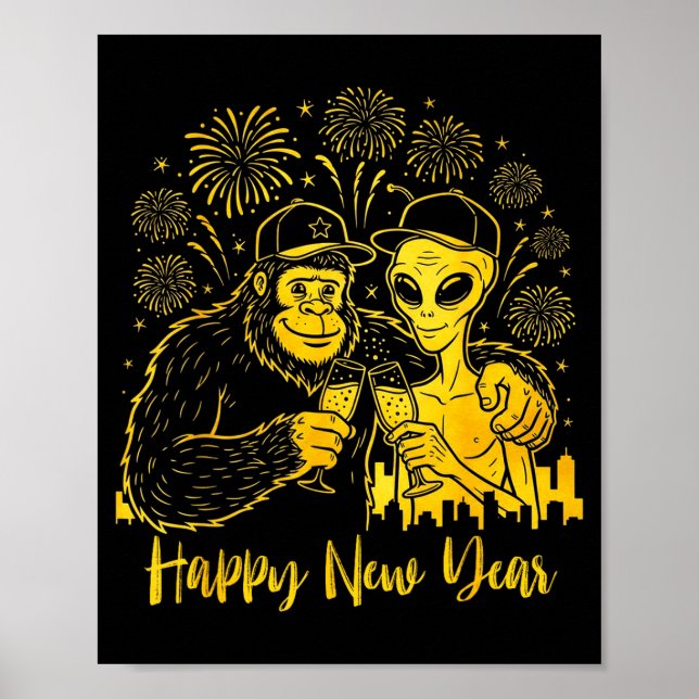 Happy New Year 2026 Bigfoot Alien Lovers New Years Poster (Vorne)