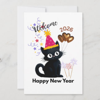 Happy New Year 2026 Black Cat Card Feiertagskarte