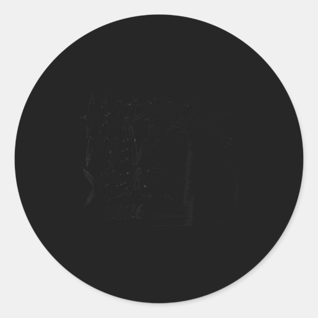 Happy New Year 2026 Black Cat Cute Minimal Holiday Runder Aufkleber (Vorderseite)