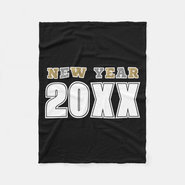 Happy New Year 2026 Black Silver Gold Glitter  Fleecedecke (Vorderseite)