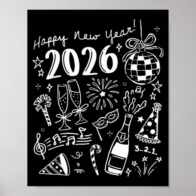 Happy New Year 2026 Bow Funny  Poster (Vorne)