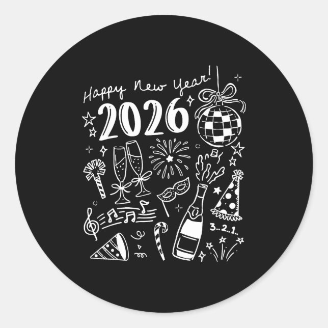 Happy New Year 2026 Bow Funny  Runder Aufkleber (Vorderseite)