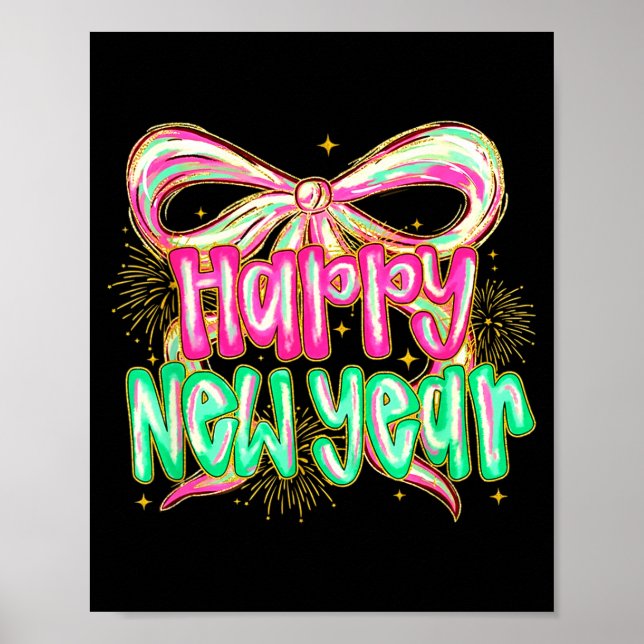 Happy New Year 2026 Brushstroke Coquette Firework  Poster (Vorne)