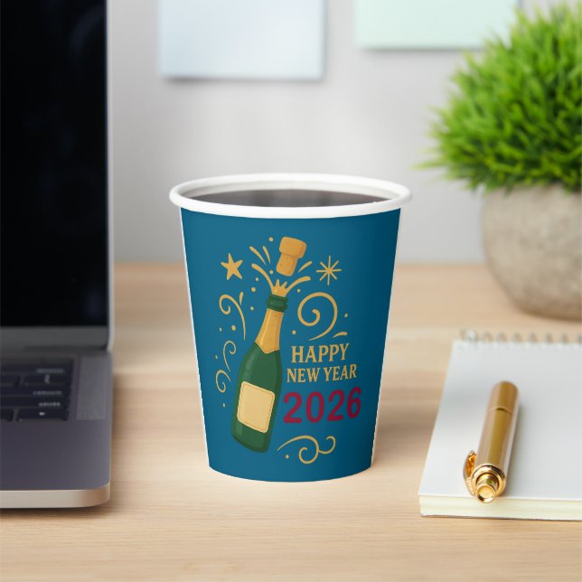 Happy New Year 2026 Champagne | 8oz Paper Cup Pappbecher (InSitu)
