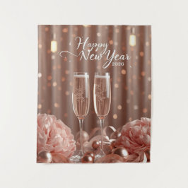 happy new year 2026 champagne sparkle backdrop wandteppich