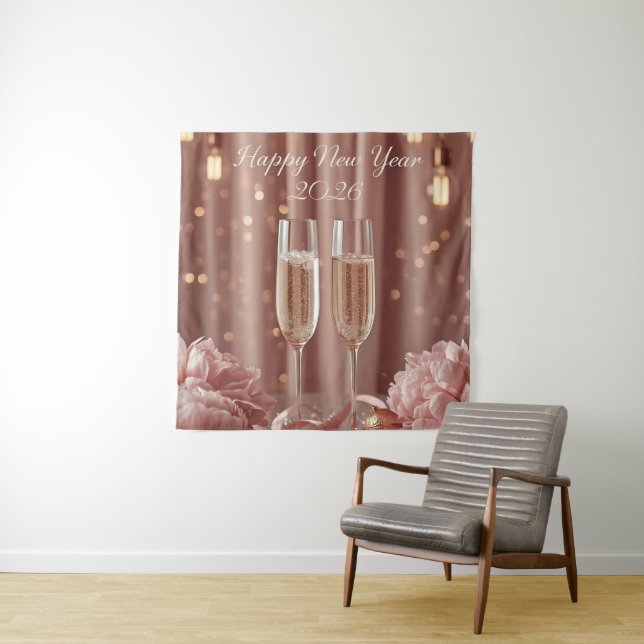 happy new year 2026 champagne sparkle banner wandteppich (Beispiel)