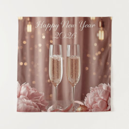 happy new year 2026 champagne sparkle banner wandteppich