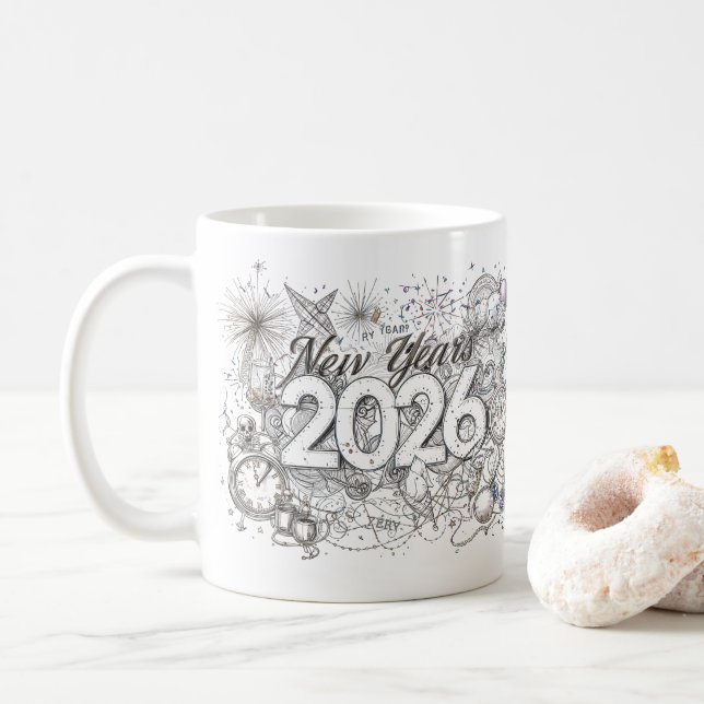 happy new year 2026 coffee mug kaffeetasse (Mit Donut)